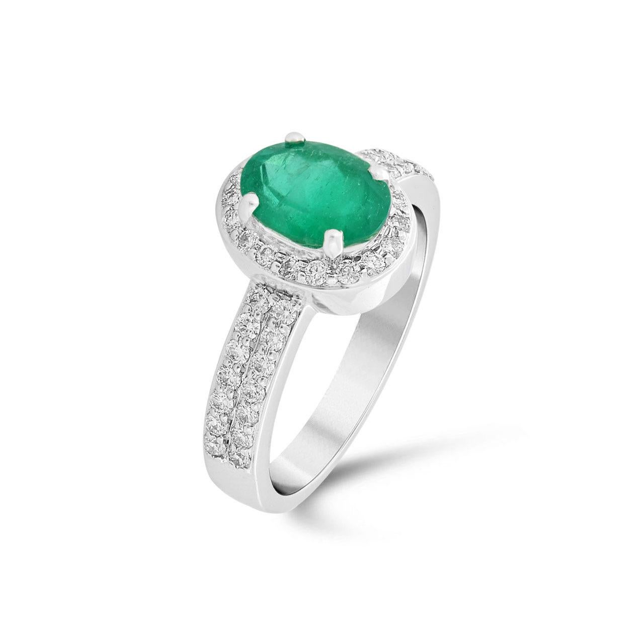 18 Karat White Gold 8.4x6.4 mm Oval Colombian Emerald Diamond Contemporary Ring For Sale 14