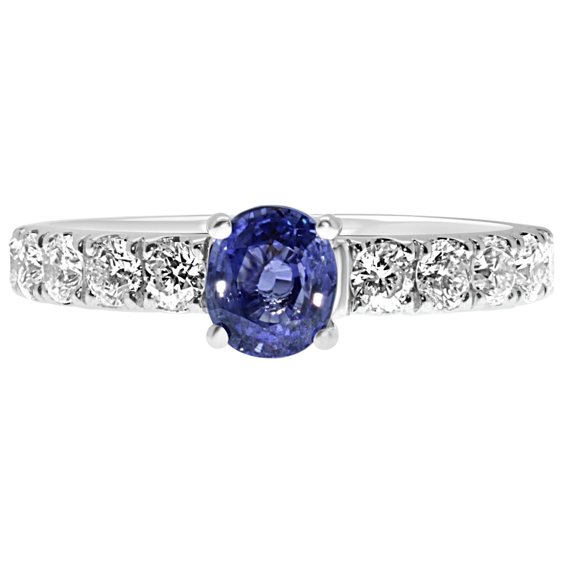 18 Karat White Gold Oval Cut Ceylon Blue Sapphire and Diamonds Engagement Ring For Sale