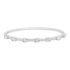 18 Karat White Gold Oval Cut Diamond Station Bangle Bracelet