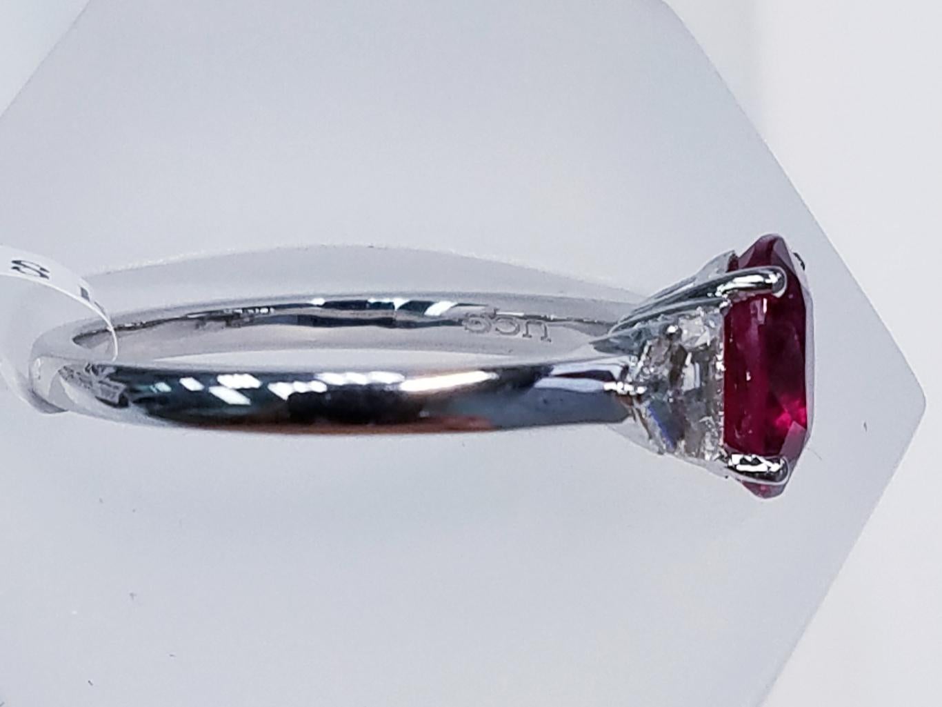 Contemporary 18 Karat White Gold Oval Cut Ruby and Genuine Diamond Ring