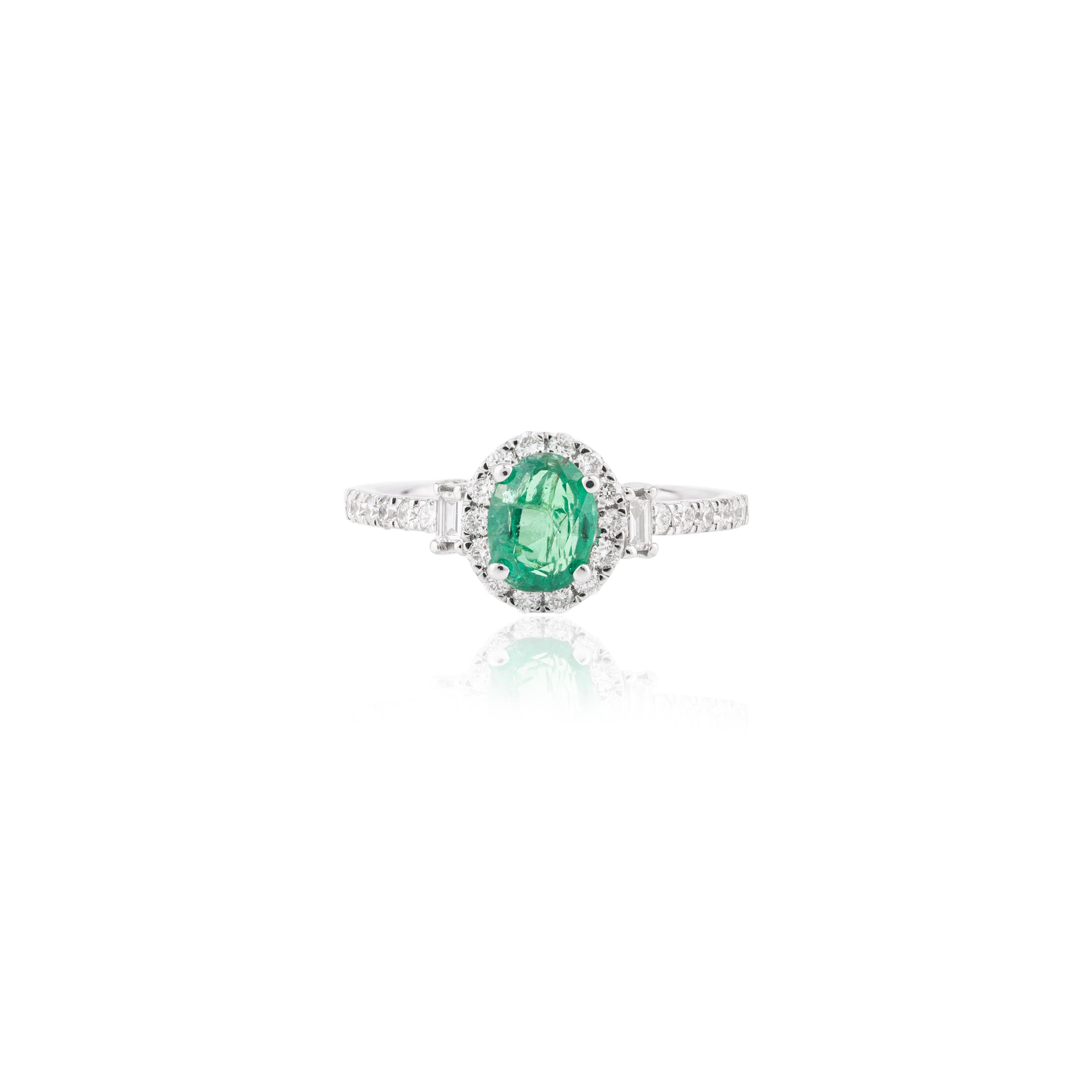 For Sale:  18 Karat White Gold Diamond Halo Emerald Engagement Ring for Her 3