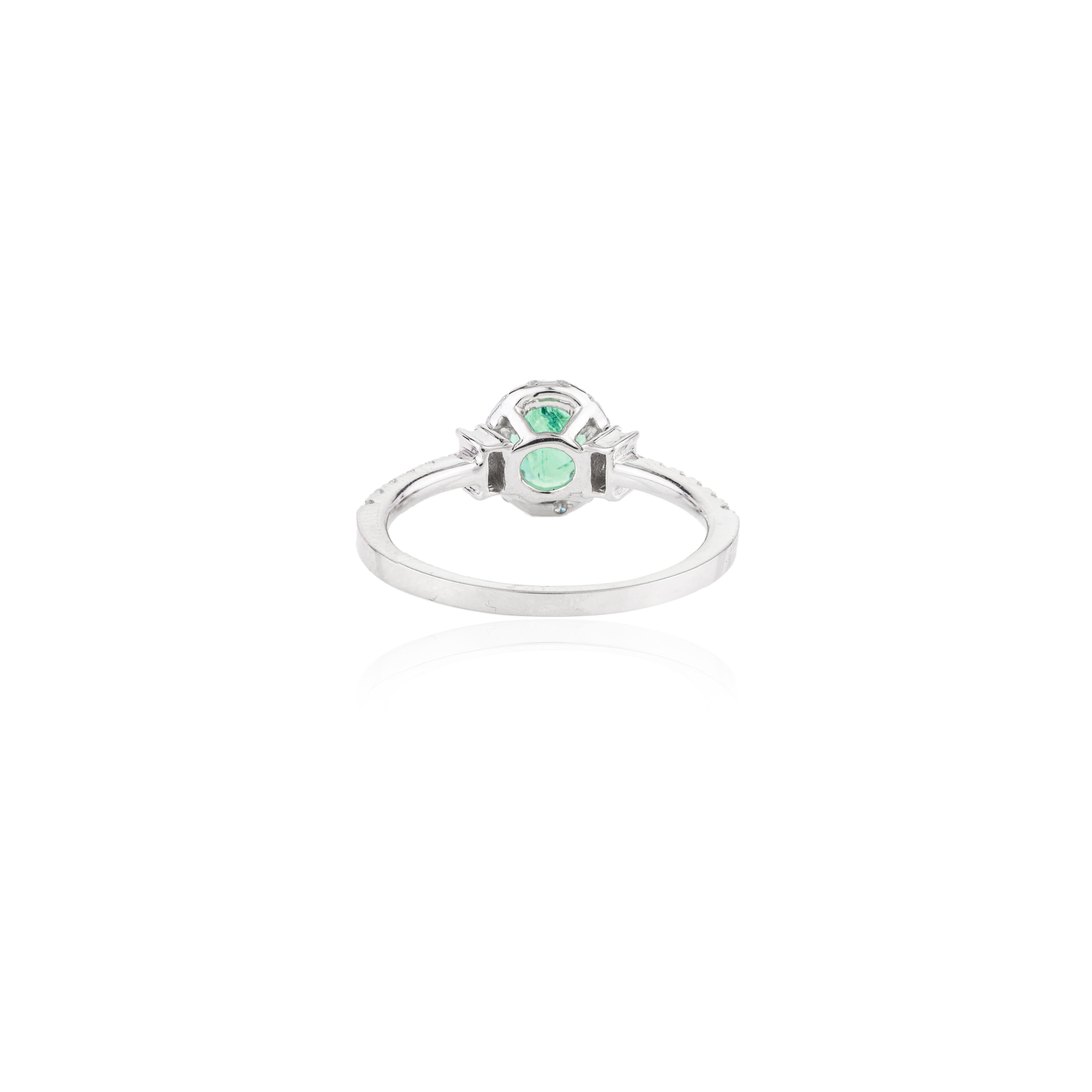 For Sale:  18 Karat White Gold Diamond Halo Emerald Engagement Ring for Her 7