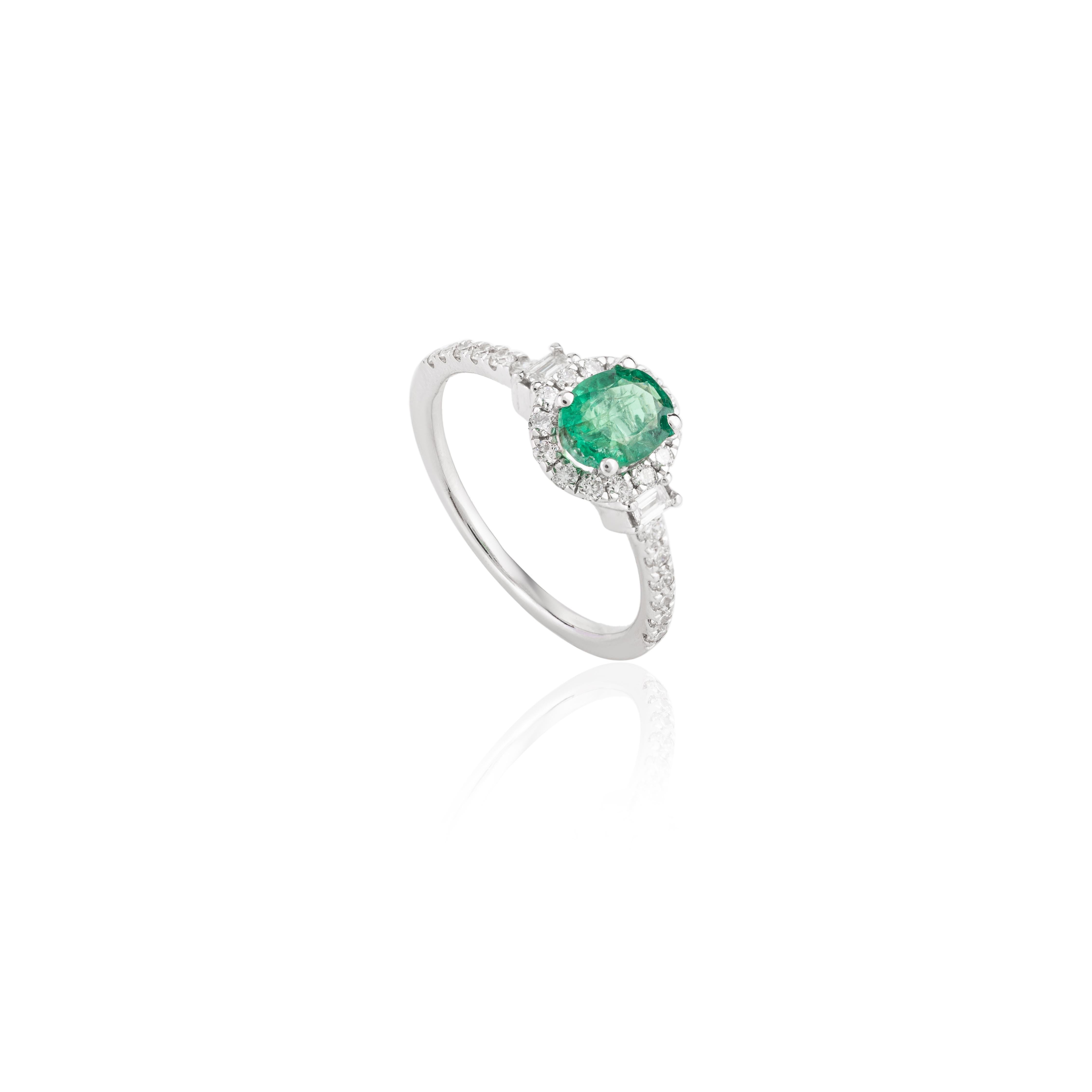 For Sale:  18 Karat White Gold Diamond Halo Emerald Engagement Ring for Her 8