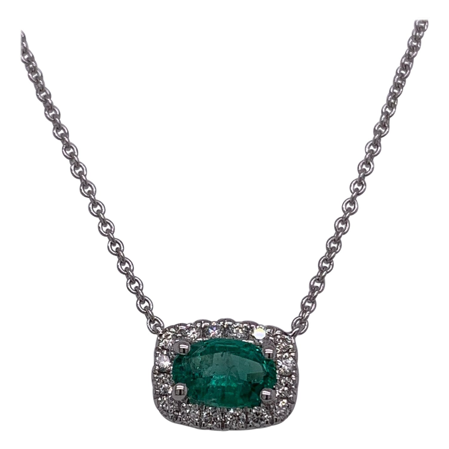 18 Karat Weißgold Oval Smaragd & Diamant Halskette