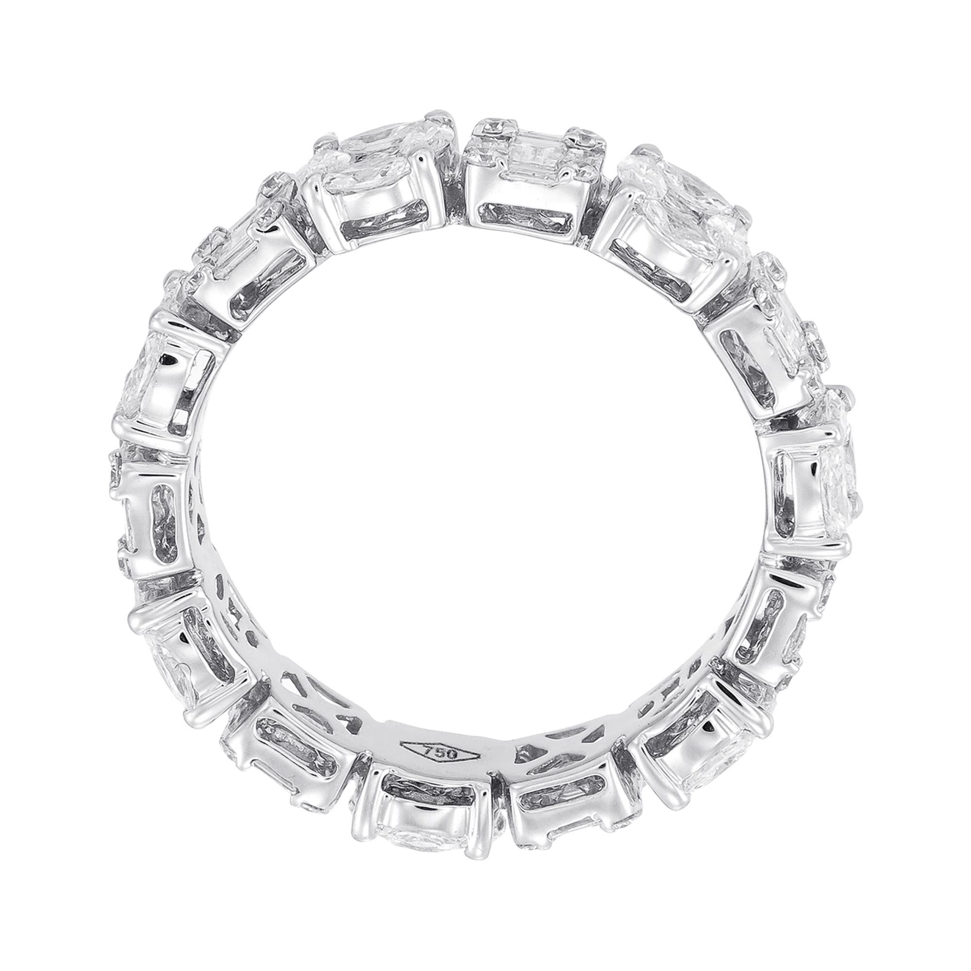 This exquisite and extremely unusual diamond eternity band is crafted in 18k white gold. It is a continuous circle of  Emerald & Oval cut diamond Illusion weighing band approx. 2.60 carats. It can be showcased as the perfect wedding ring, or diamond