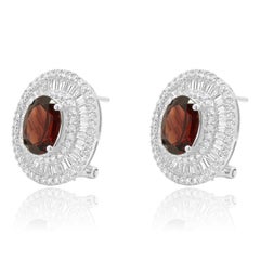 18 Karat White Gold Oval Garnet and Diamond Ballerina Earrings