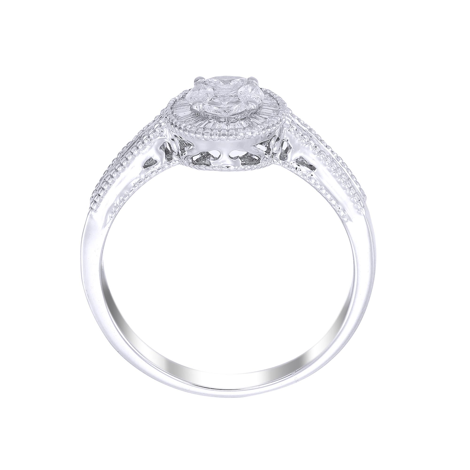 Romantic 18 Karat White Gold Oval Illusion Diamond Cocktail Ring For Sale