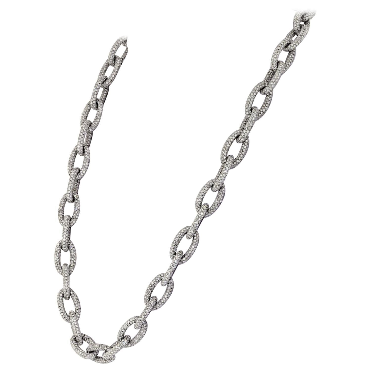 18 Karat White Gold Oval Link 90 Carat Diamond Chain Necklace For Sale at  1stDibs | diamond chain link necklace