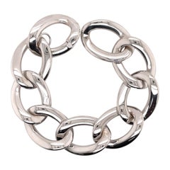 18 Karat White Gold Oval Link Bracelet with Diamond Clasp 42.2 Grams