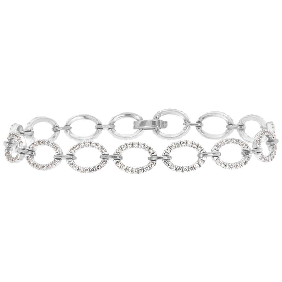 18 Karat White Gold Oval Link Diamond Bracelet '1 3/4 Carat' For Sale
