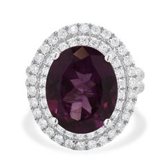 18 Karat White Gold Oval Rhodolite Garnet and Diamond Halo Ring