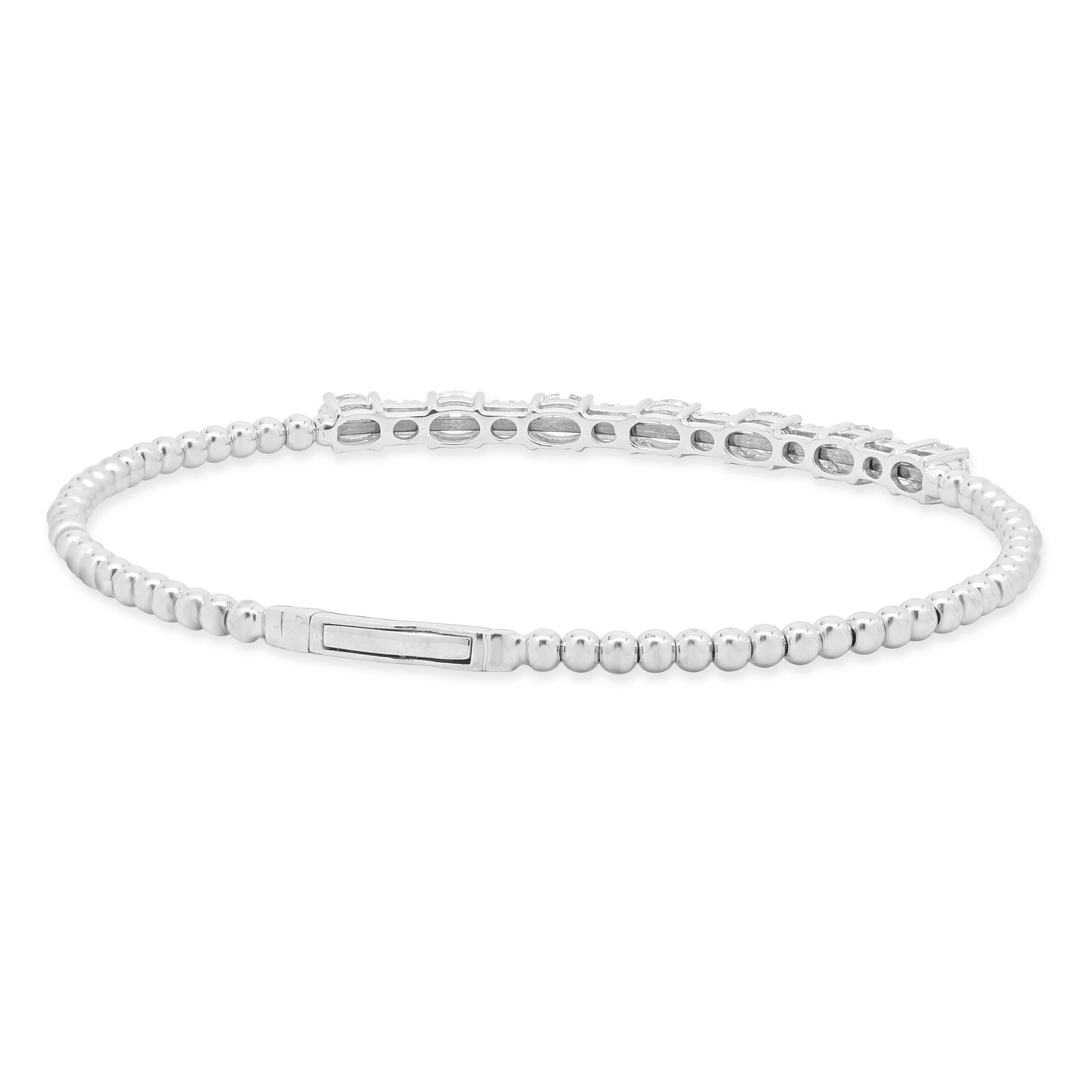 Taglio ovale Bracciale flessibile con diamanti alternati in oro bianco 18 carati, taglio ovale e rotondo a brillante in vendita
