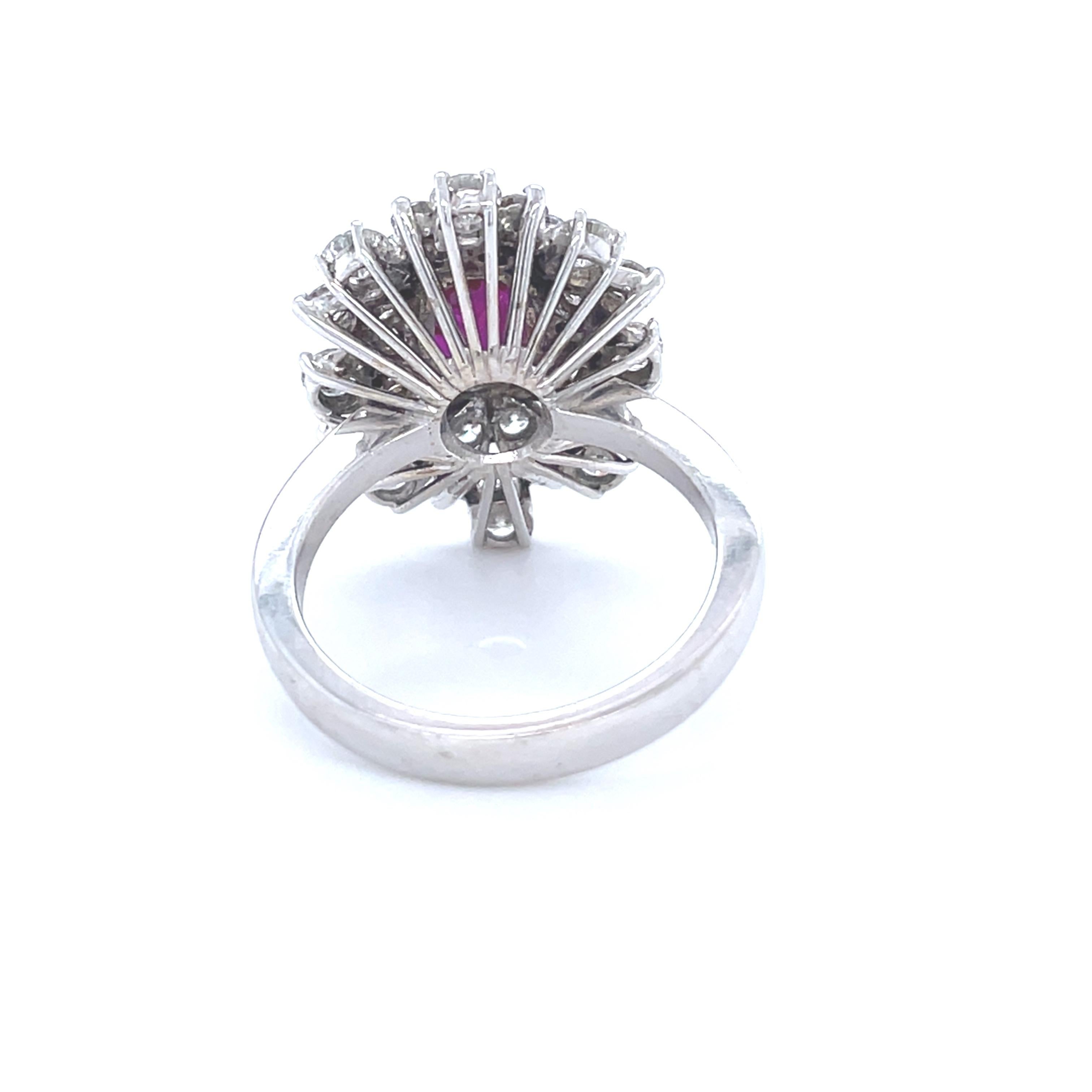 Women's 18 Karat White Gold Oval Ruby Diamond Cocktail Ring For Sale