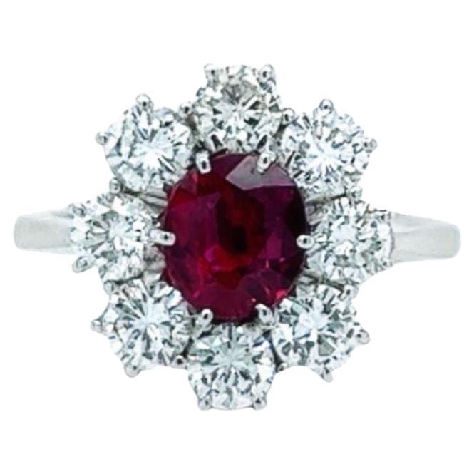 18 Karat White Gold Oval Ruby Round Diamond Cocktail Ring For Sale