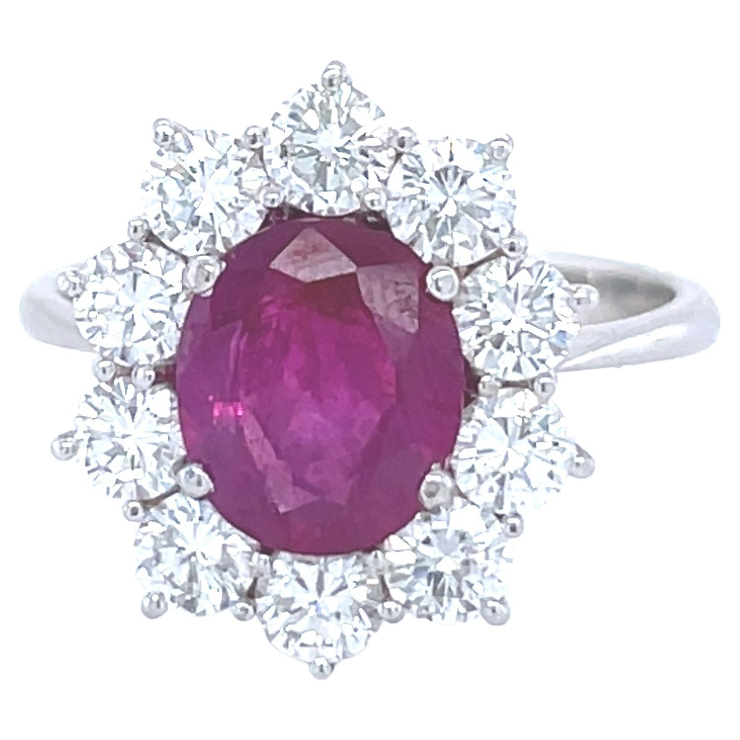 18 Karat White Gold Oval Ruby Round Diamond Cocktail Ring For Sale