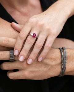 18 Karat White Gold Oval Ruby Trillion Diamond Cocktail Ring