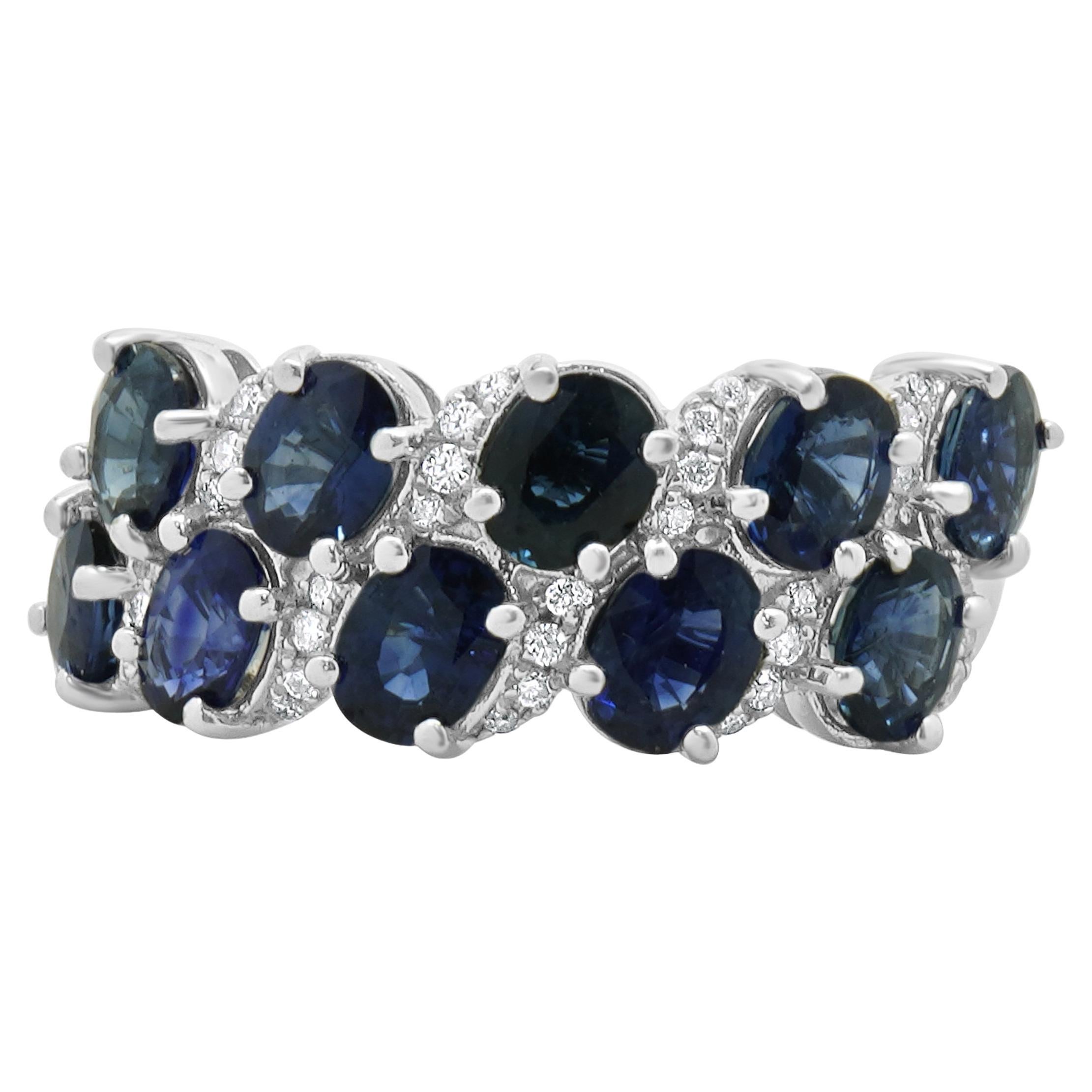 Fascia in oro bianco 18 carati con zaffiro ovale e diamante