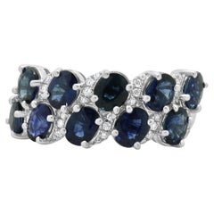 Bracelet en or blanc 18 carats saphir ovale et diamant