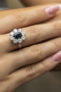 18 Karat White Gold Oval Sapphire Diamond Cocktail Ring