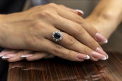 18 Karat White Gold Oval Sapphire Diamond Cocktail Ring