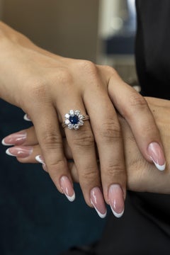 18 Karat White Gold Oval Sapphire Diamond Cocktail Ring