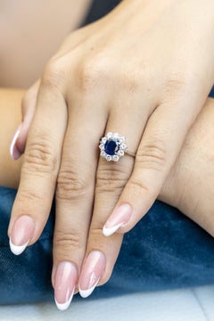 18 Karat White Gold Oval Sapphire Diamond Cocktail Ring