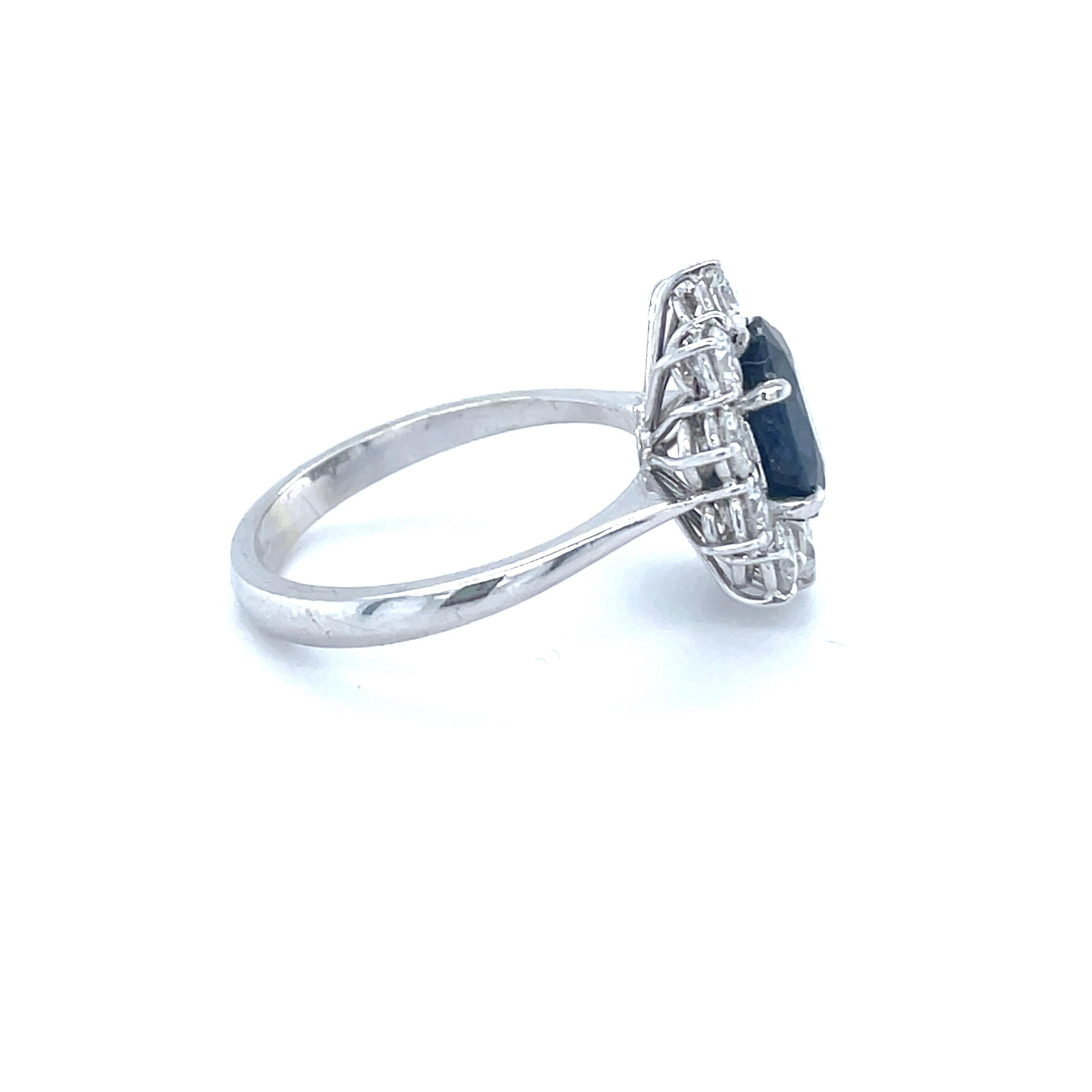 Women's 18 Karat White Gold Oval Sapphire Diamond Cocktail Ring For Sale