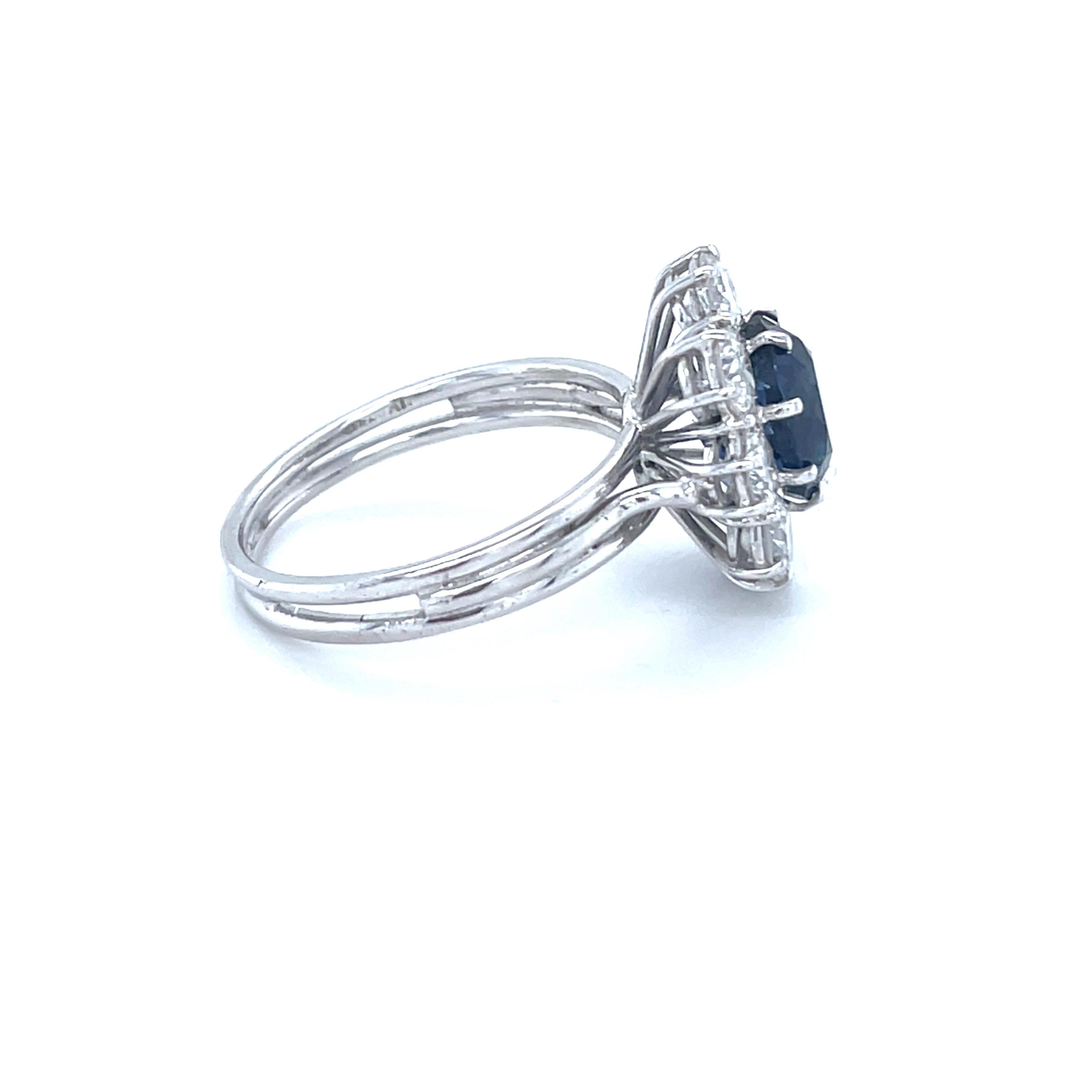 Women's 18 Karat White Gold Oval Sapphire Diamond Cocktail Ring For Sale