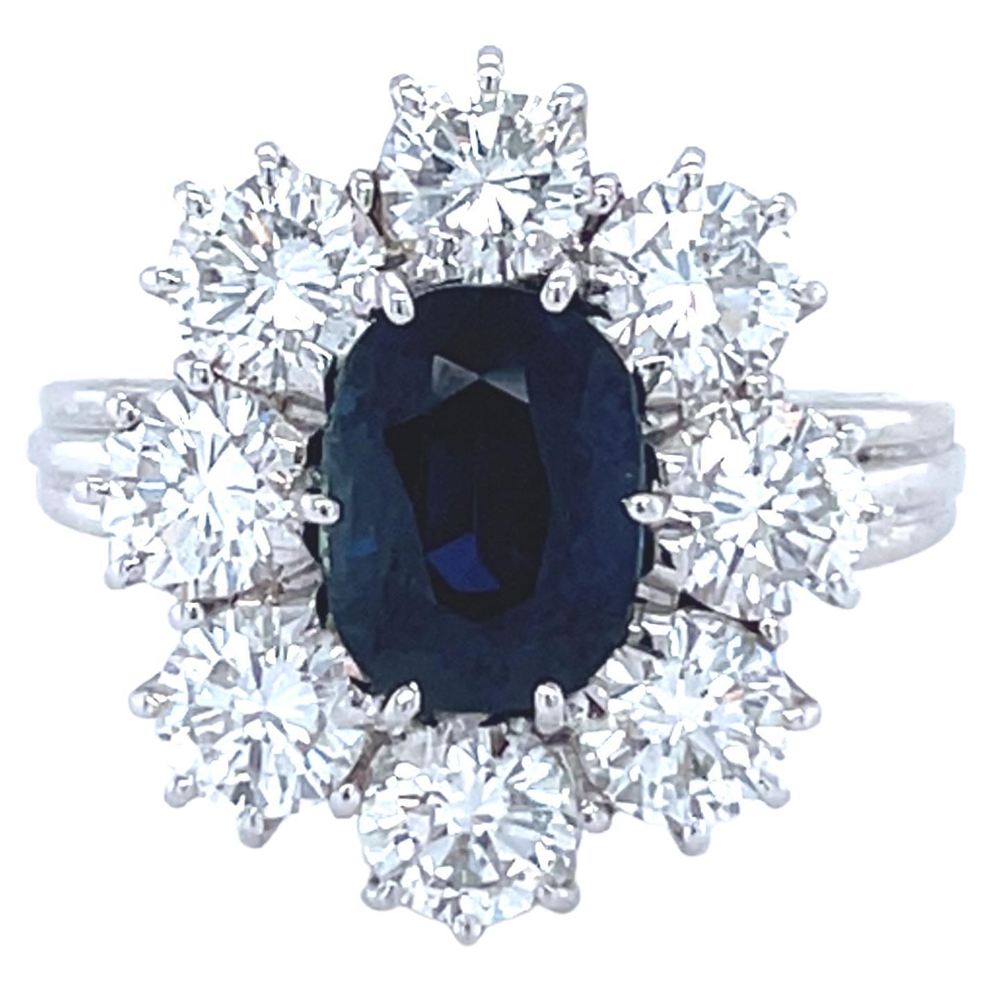 18 Karat White Gold Oval Sapphire Diamond Cocktail Ring
