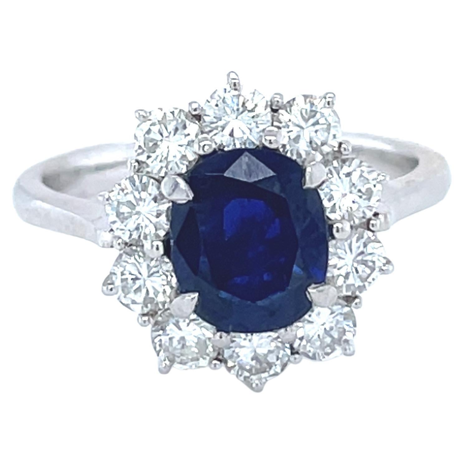 18 Karat White Gold Oval Sapphire Diamond Cocktail Ring