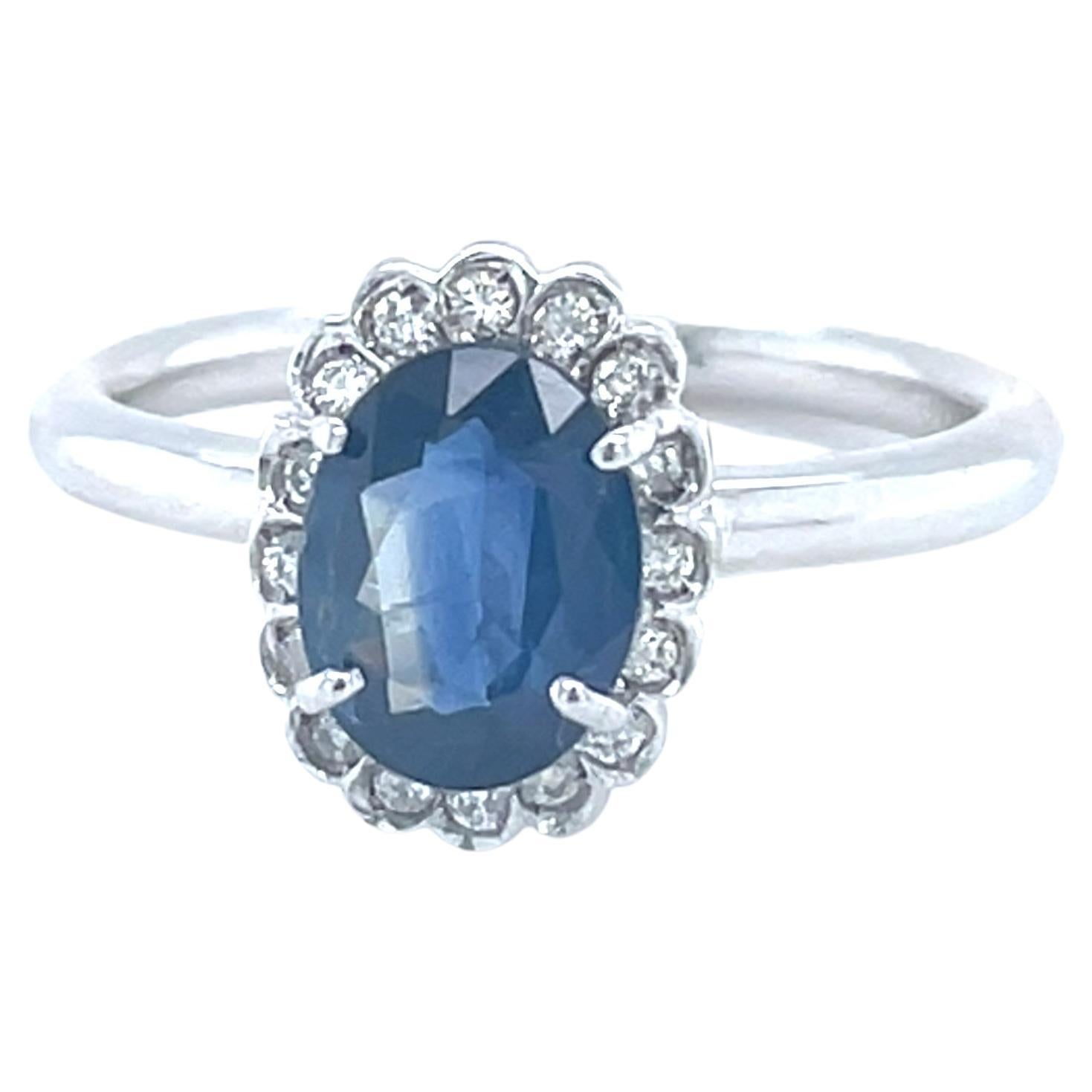 18 Karat White Gold Oval Sapphire Diamond Cocktail Ring For Sale
