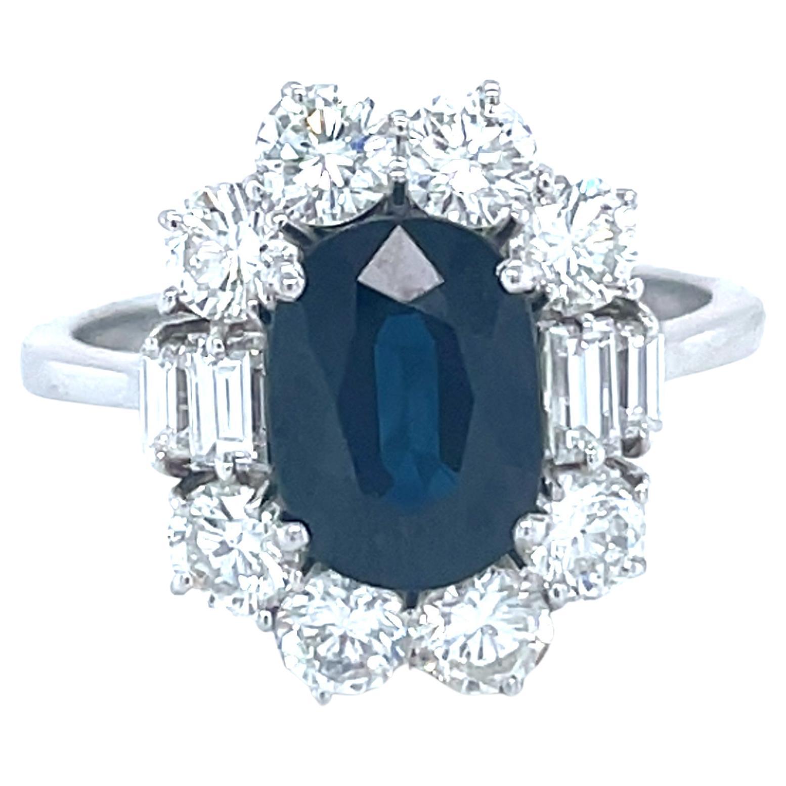18 Karat White Gold Oval Sapphire Diamond Cocktail Ring For Sale