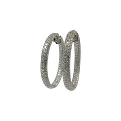 18 Karat White Gold Oval Shape Pave Diamond Hoop Earrings