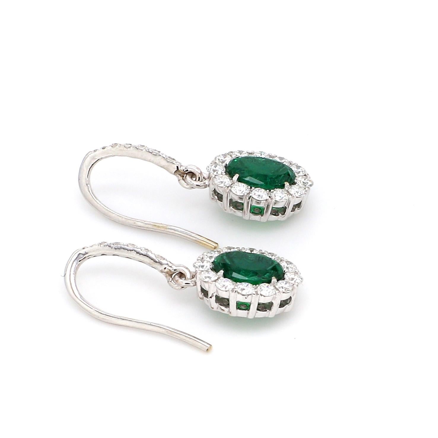 Oval Cut 18 Karat White Gold Oval Zambian Emerald Diamond Cocktail Earring