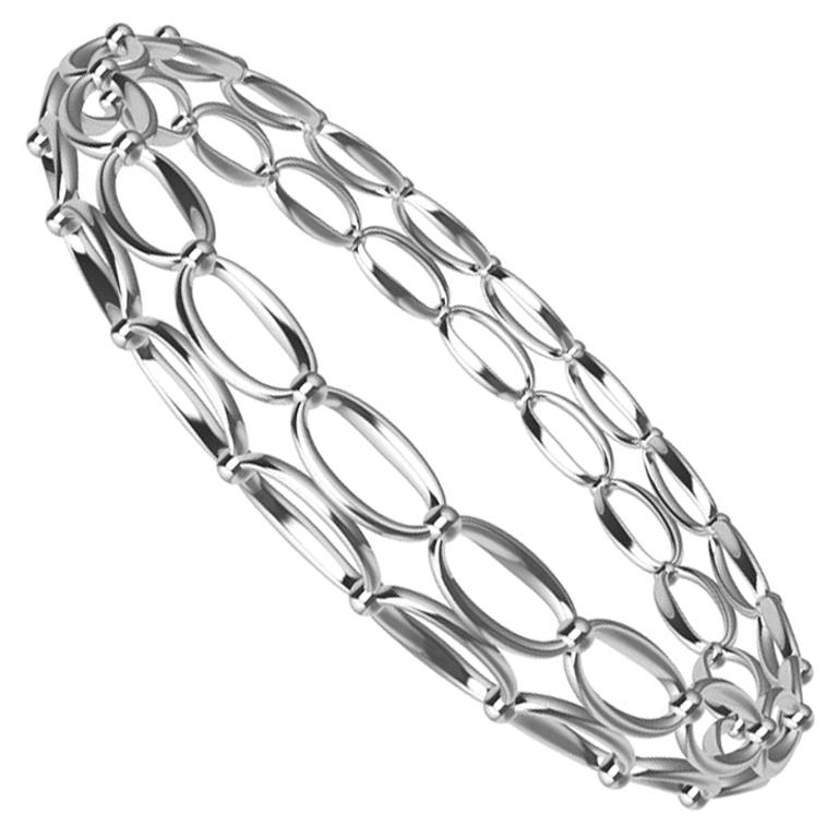 Contemporary 18 Karat White Gold Ovals and Rhombus Bangle Bracelet For Sale
