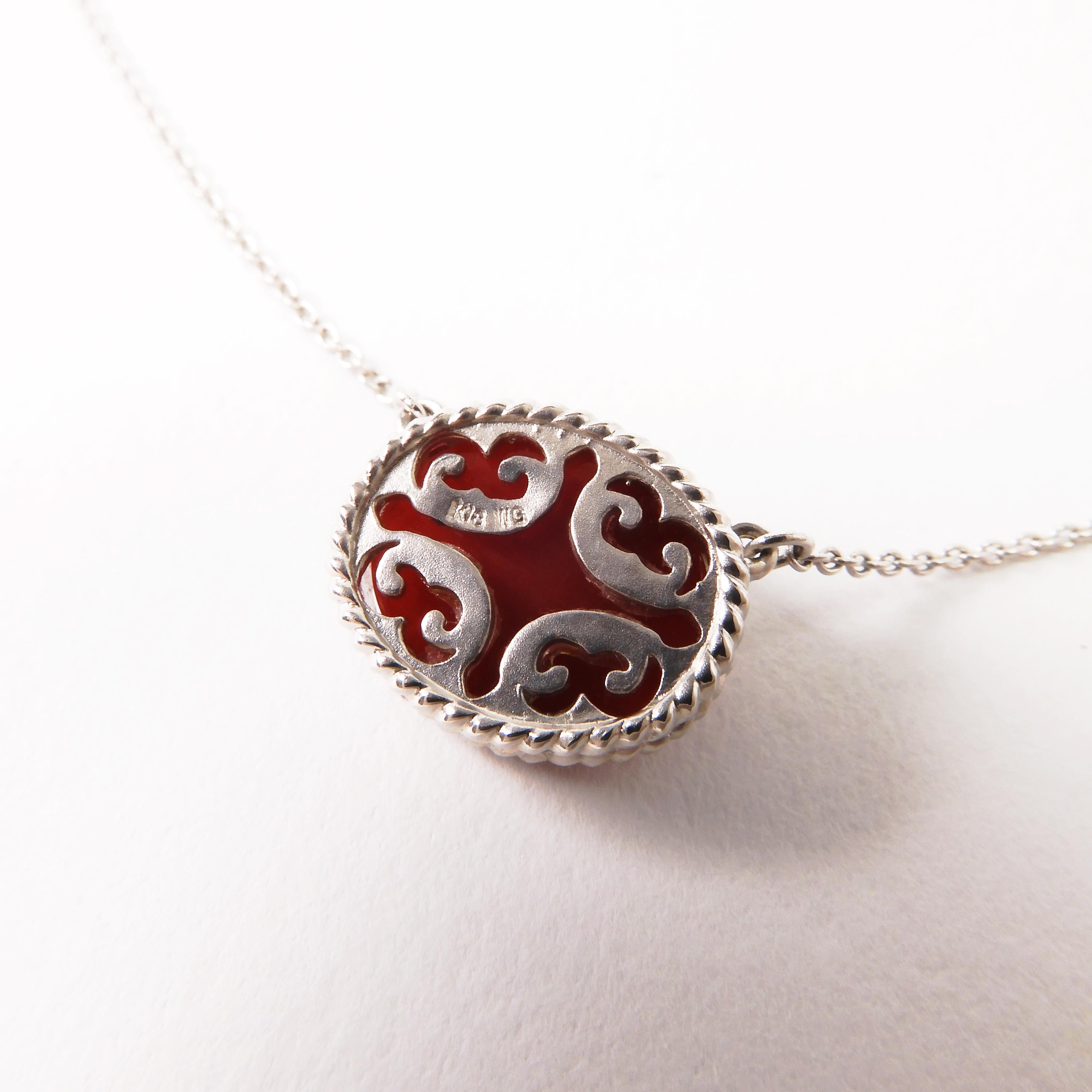 Women's 18 Karat White Gold Red Coral Pendant For Sale
