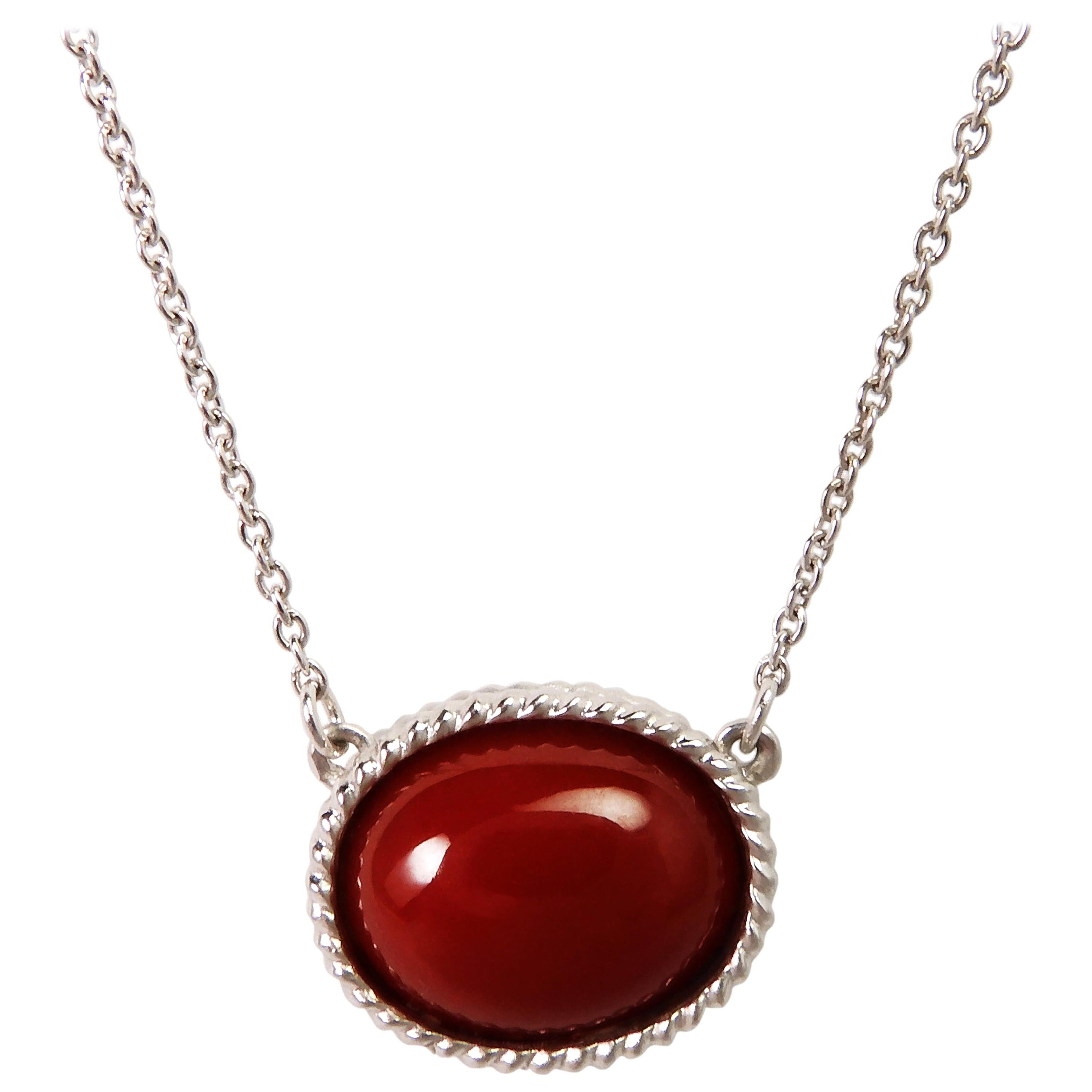 18 Karat White Gold Red Coral Pendant For Sale