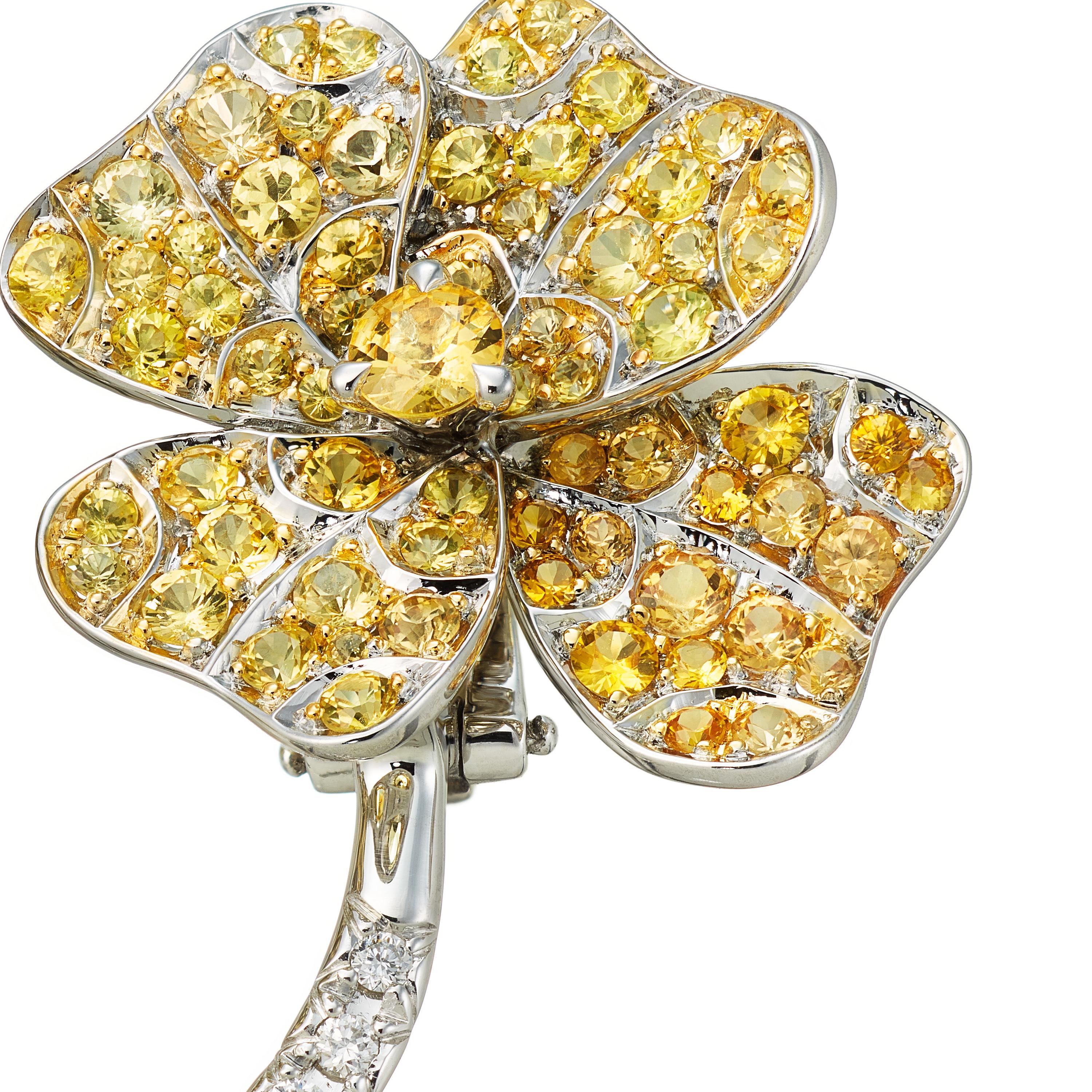 Round Cut AENEA Palladium White Gold (18k) White Diamonds and Yellow Sapphire Earrings For Sale