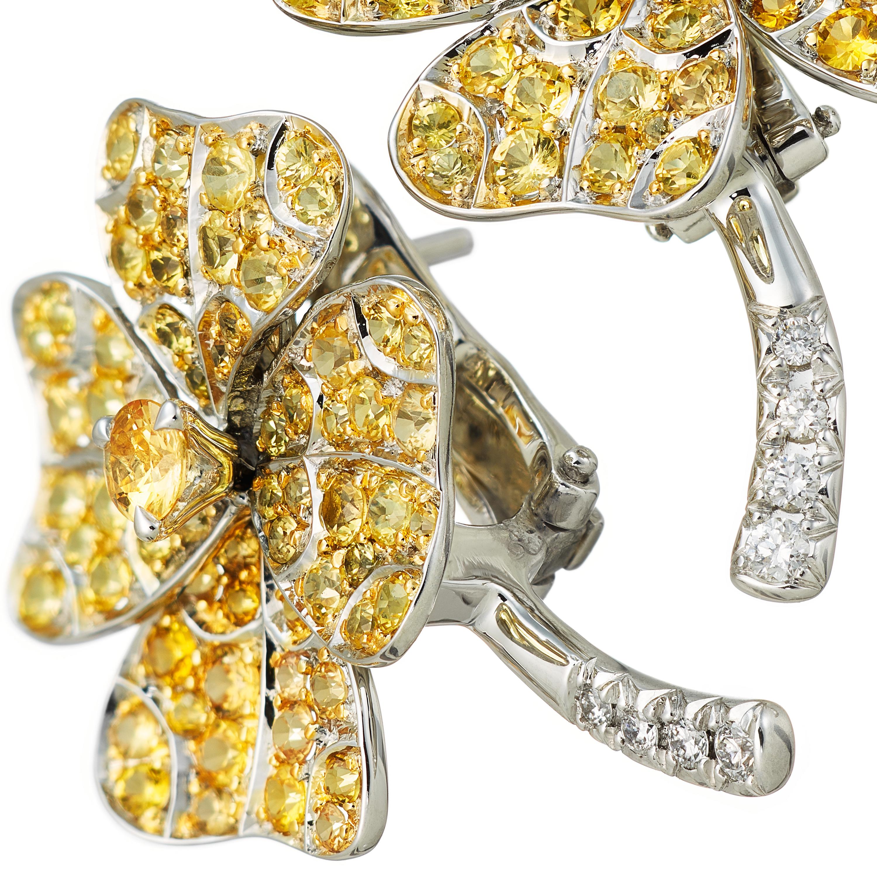 AENEA Palladium White Gold (18k) White Diamonds and Yellow Sapphire Earrings In New Condition For Sale In Salzburg, AT