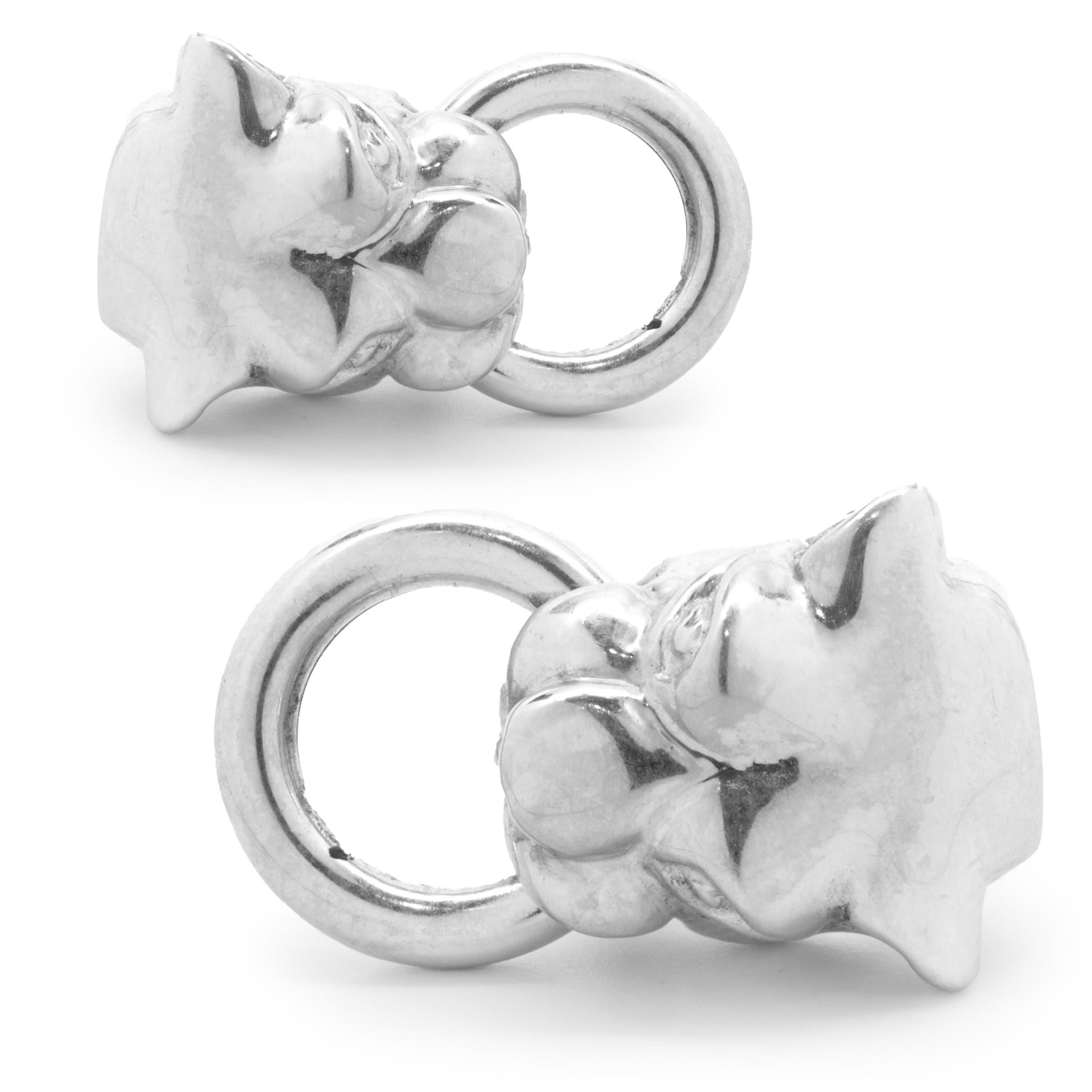 Women's 18 Karat White Gold Panther Earrings For Sale