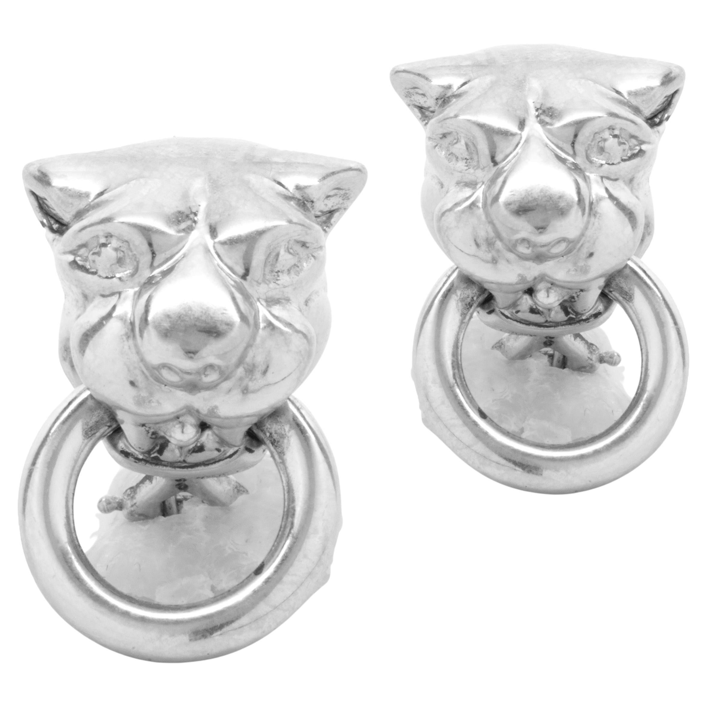 18 Karat White Gold Panther Earrings For Sale