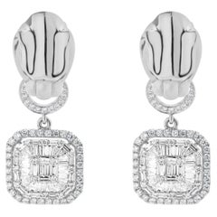 18 Karat White Gold Panther Mosaic Set Diamond Drop Earrings