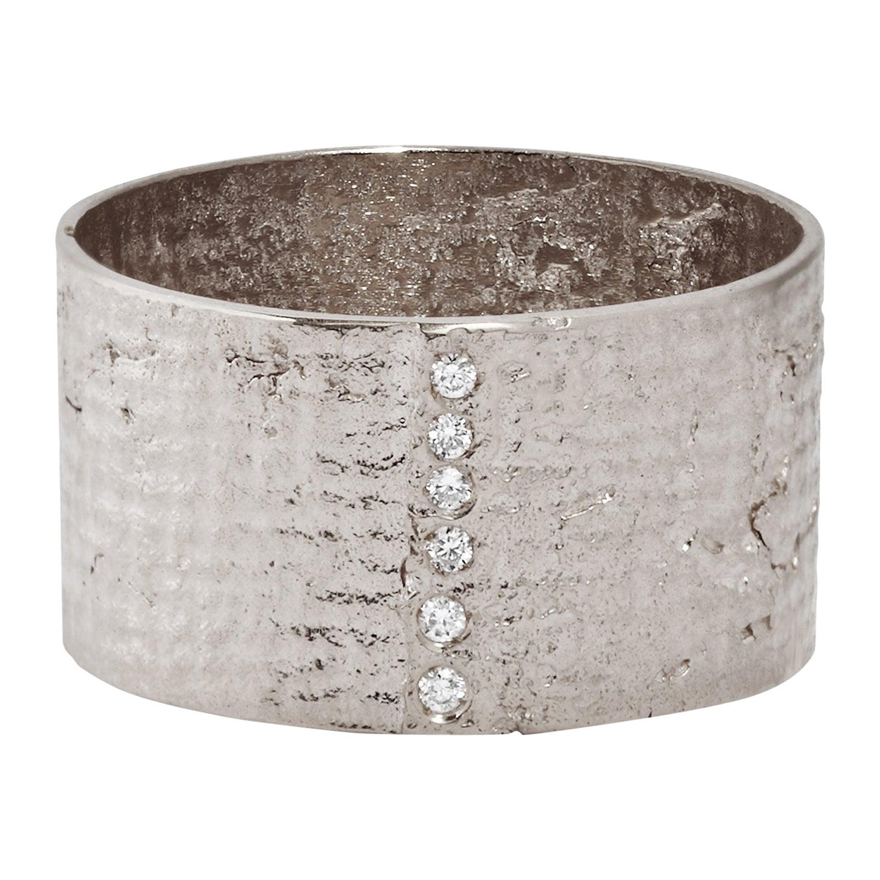 18 Karat White Gold Paper Cigar Ring with Diamonds by Allison Bryan