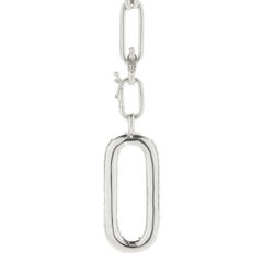 18 Karat White Gold Paperclip Link Necklace with Pave Diamond Oval Drop