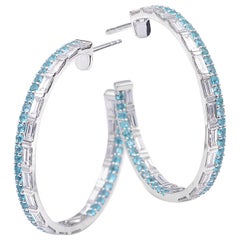 18 Karat White Gold Paraiba and Diamond Hoop Earrings