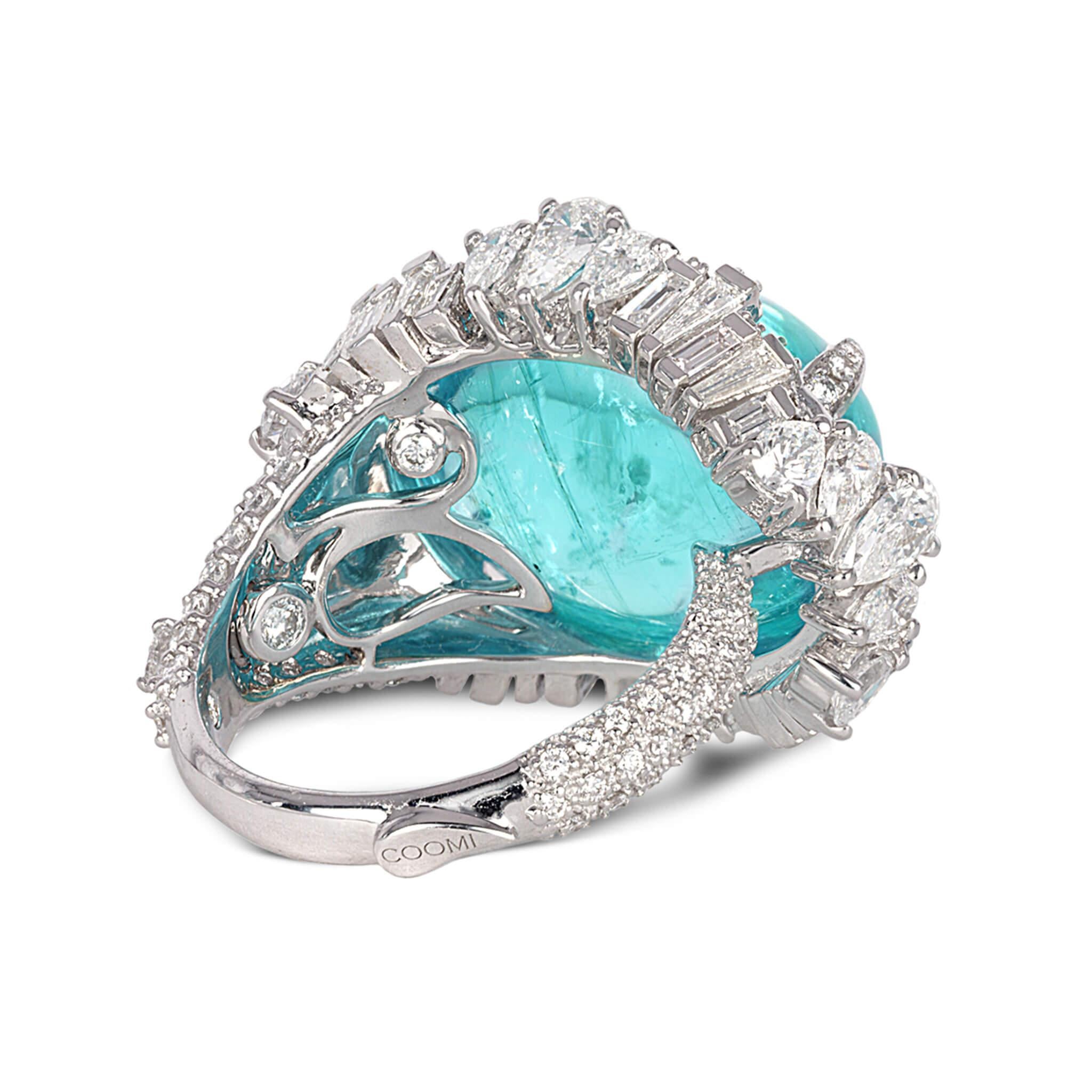 Cushion Cut 18 Karat White Gold Paraiba Cluster Ring