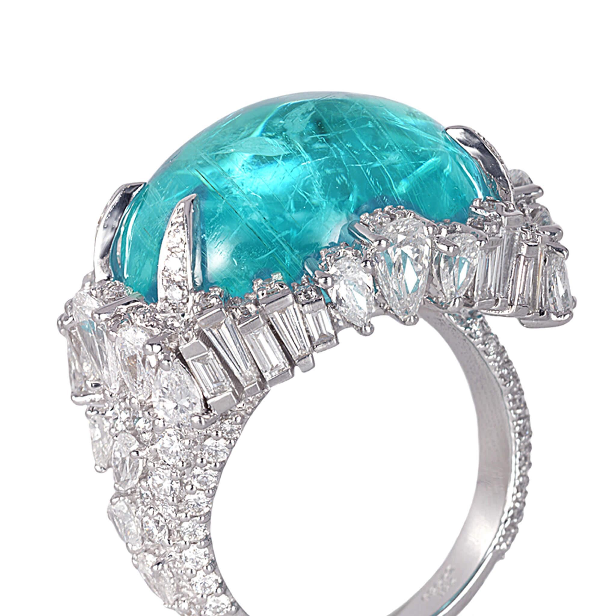 18 Karat White Gold Paraiba Cluster Ring In New Condition In Secaucus, NJ