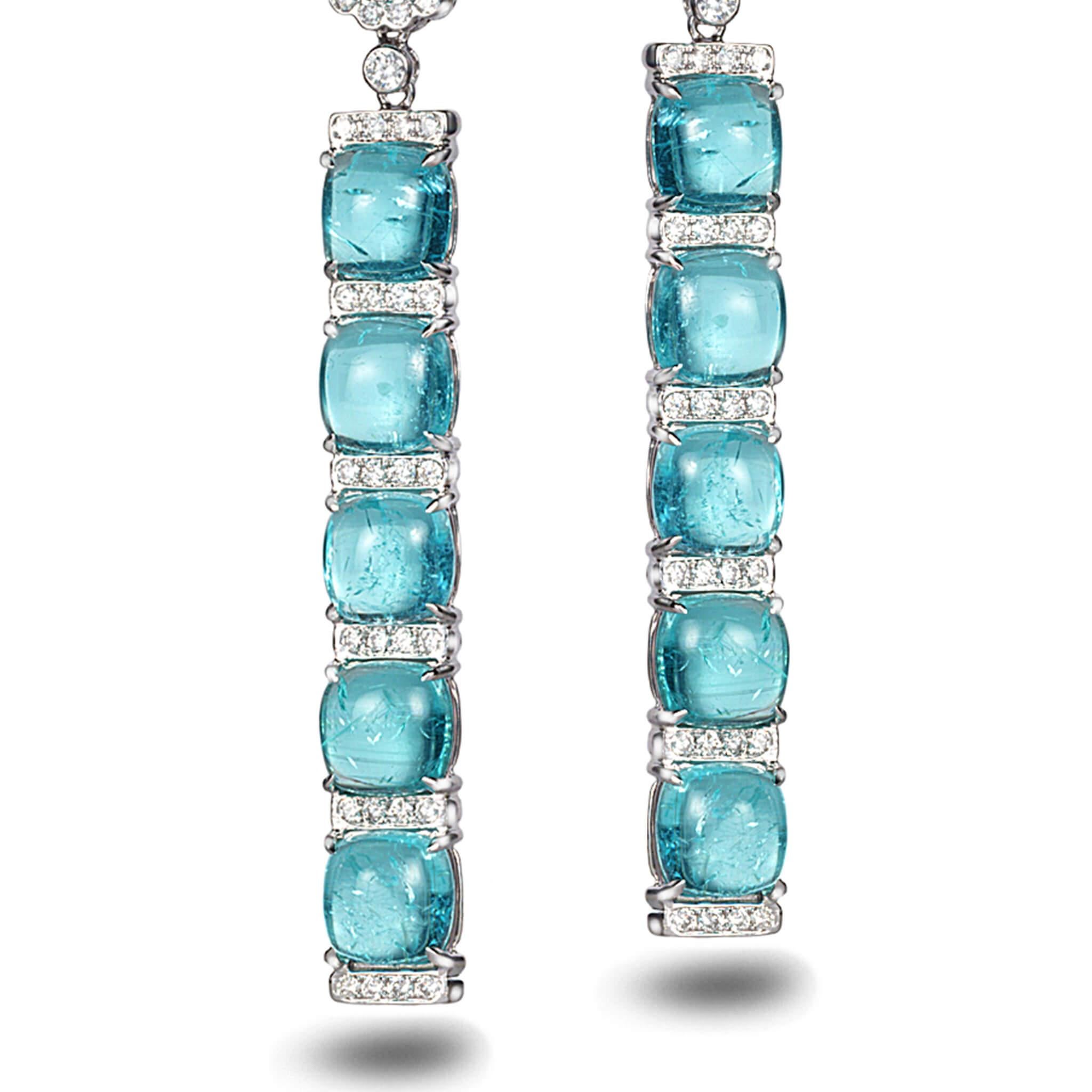18 Karat White Gold Paraiba Long Earrings In New Condition In Secaucus, NJ