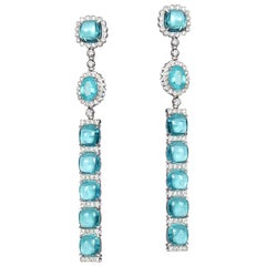 18 Karat White Gold Paraiba Long Earrings