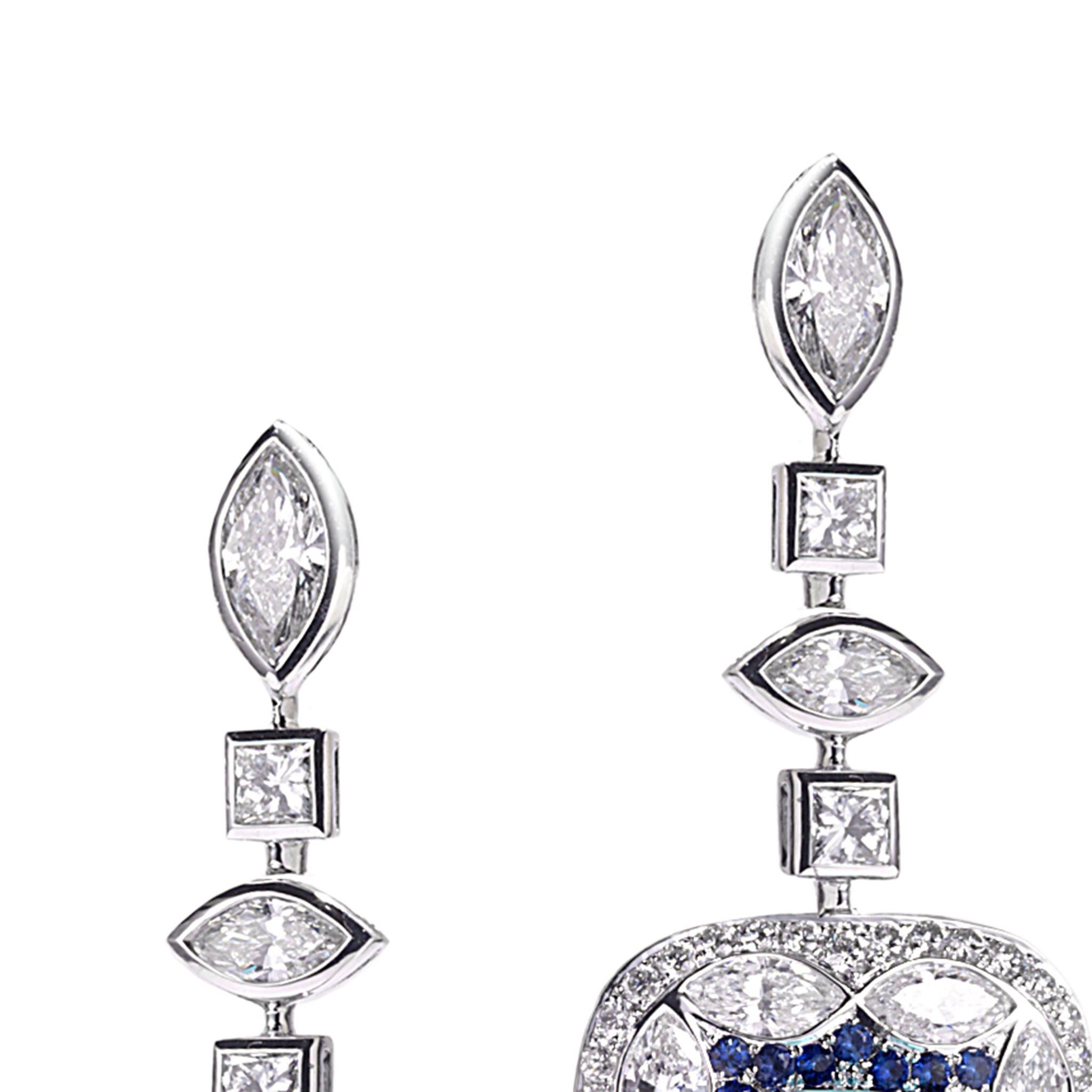 Women's 18 Karat White Gold Paraiba, Sapphire and Diamond Drop Earrings